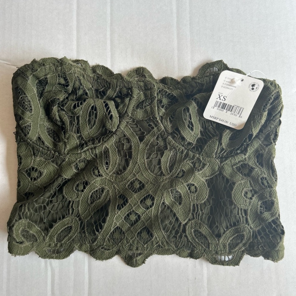 Free People Green Army Lace Strapless Bandeau Crop Top Size XS - Picture 7 of 8